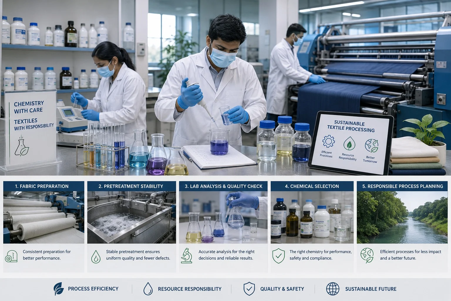 Greener textile production before dyeing machine starts with process planning and chemical selection