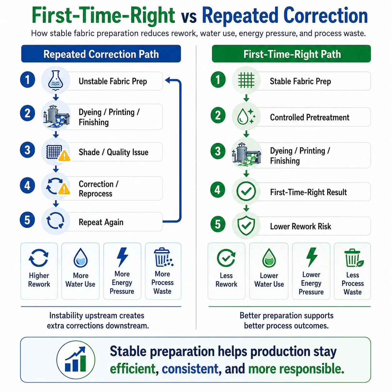 First-time-right textile production reducing avoidable rework and resource pressure